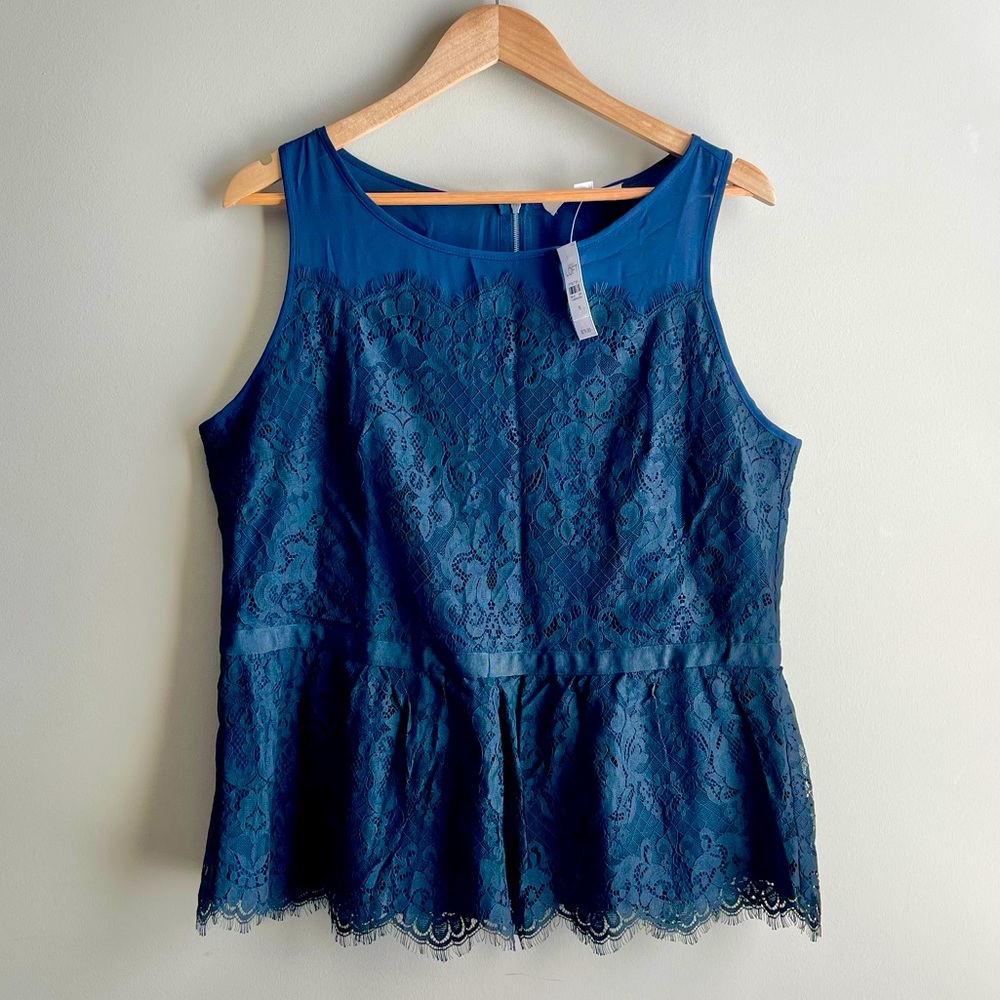NWT Loft Navy and Black Lace Peplum Top